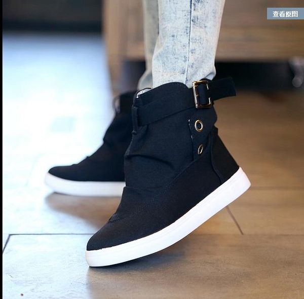 

boots 2021 autumn women casual canvas shoes woman flats solid ankle black and grey platform