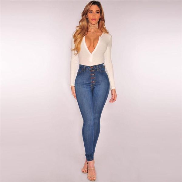 

skinny jeans woman 2021 spring fashion high waist elastic denim trousers pencil slim capris pants imitation jean femme women's, Blue