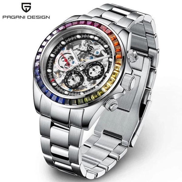 

wristwatches 2021 pagani design men's watches luxury gem automatic watch for men mechanical wristwatch sport chronograph 100m waterproo, Slivery;brown