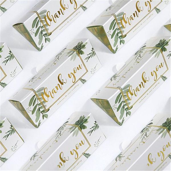 

gift wrap 10/30/50pcs leaf printed cardboad dragees box for baptism green ribbon sweet candy paper boxes wedding souvenirs guests