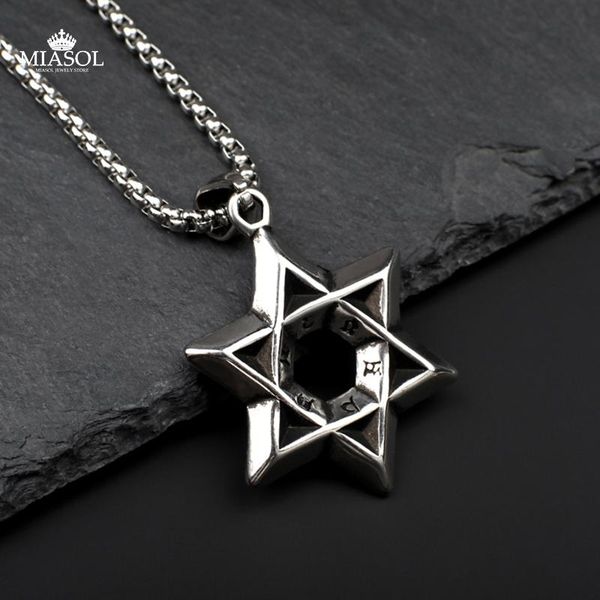 

pendant necklaces necklace men stainless steel fashion cool males symbol chain exquisite trend six pointed star david jewelry, Silver