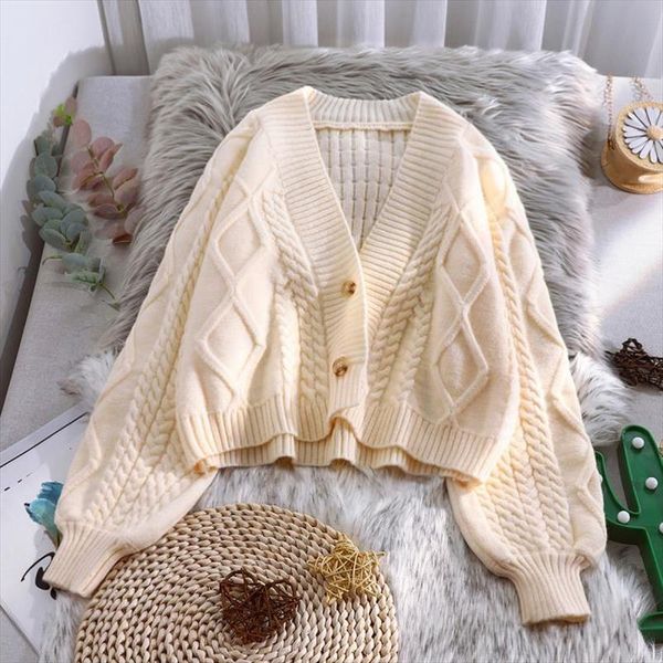 

woman short knitted cardigan womens women sweaters loose bishop sleeves coat femme chandails pull hiver, White;black
