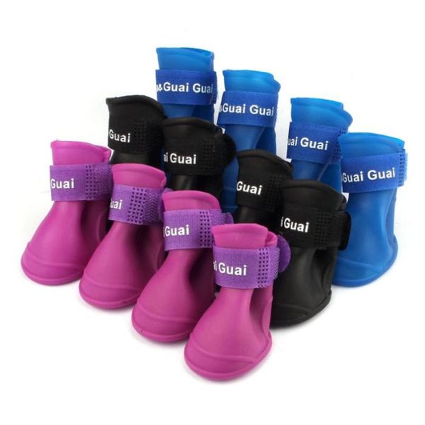 

dog apparel 4pcs/ lot pet shoes candy colors boots waterproof silicone rubber puppy doggy rain booties for small #b10