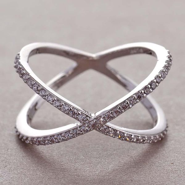

wedding rings luxury cross x shape women engagement ring full paved cz stone silver color elegant simple female jewelry, Slivery;golden
