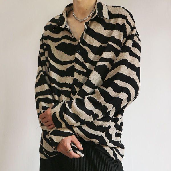 

men's casual shirts jacket men spring autumn trend stripe printed long-sleeved korean fashion handsome loose cool wild man coat, White;black