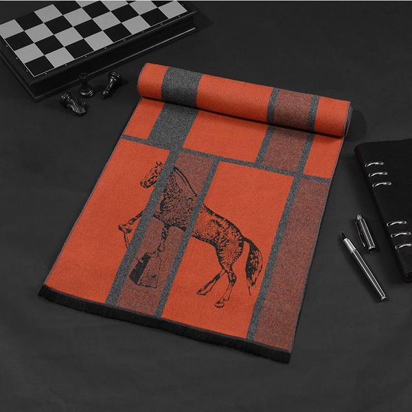 

scarves winter imitation cashmere men's scarf long jacquard horses europe and the united states big brand double-sided warm, Blue;gray