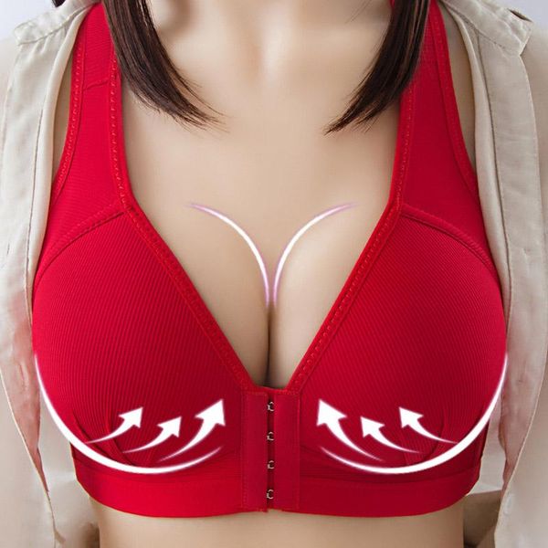 

bras bra front closure solid color plus size push up brassiere wireless seamless invisible without bones for women tube top, Red;black