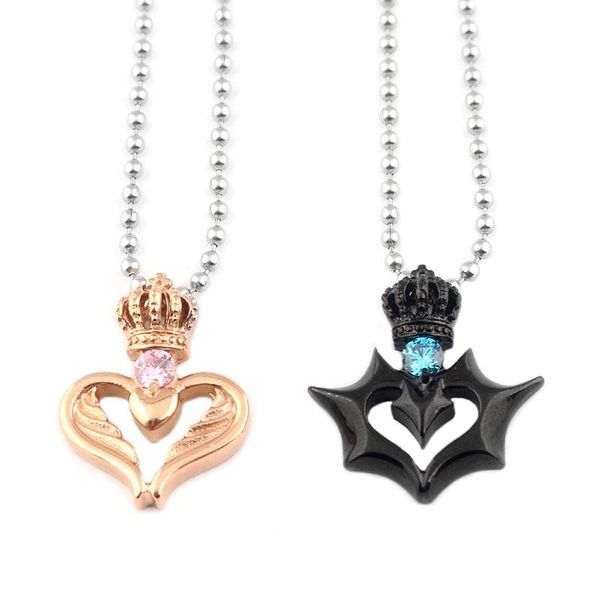 

pendant necklaces king and queen couple necklace fashion romance crown love heart crystal chain man woman valentine jewelry gift, Silver