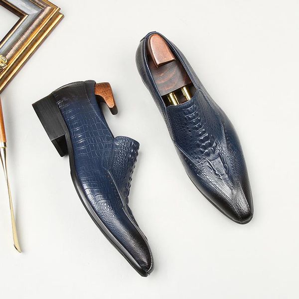 

dress shoes italian brand mens wedding oxford black blue genuine leather brogue men slip on business formal for