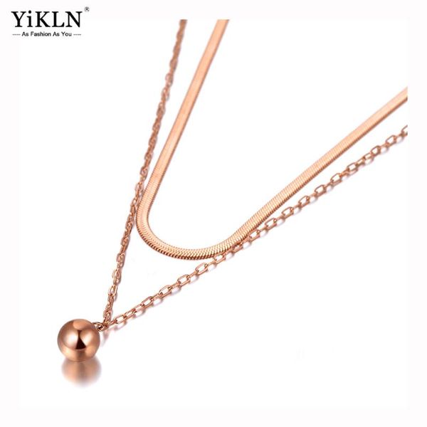 

chains yikln bohemia 316l stainless steel double layer round ball choker necklaces jewelry pendant chain necklace for women yn20070, Silver