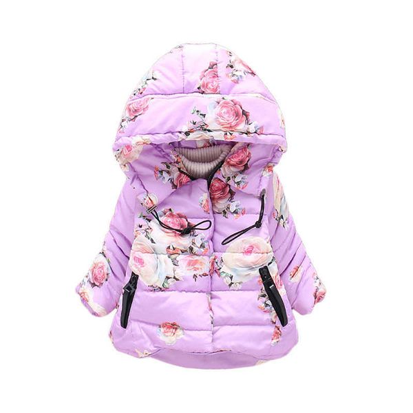 Urso líder bebê meninas parkas moda inverno menina jaqueta quente flores casaco com capuz outerwear crianças crianças florais roupas 210708