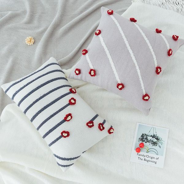 

cushion/decorative pillow knitted solid color cotton sofa cushion cover chic pillowcase red flower home decor covers for bed chair car seat