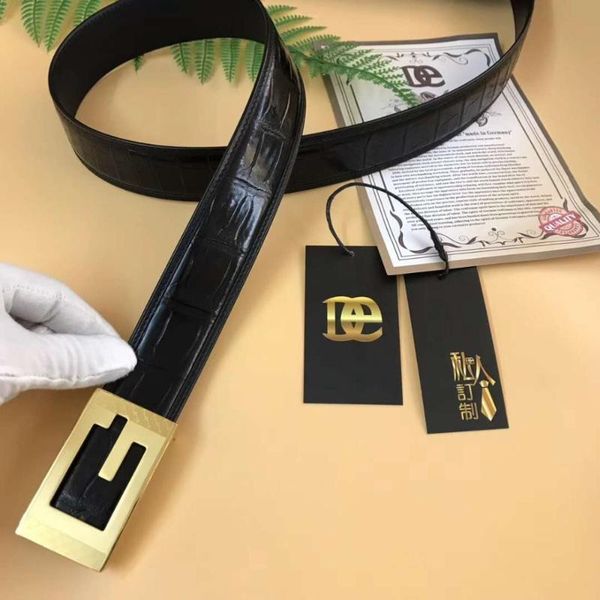 

belts sell100% genuine crocodile skin men belt with stainless steel buckle hardware gold/silver cow lining black brown colors
