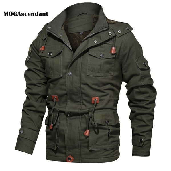 

men's winter cotton parkas thick warm bomber jacket male outwear fleece hooded multi-pocket tactical military jackets overcoat 211119, Black