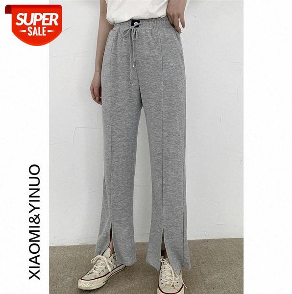 

[ou fan] 7867 women's wide-leg trousers with slits, high-waisted slim straight-leg casual sports #q17j, Black;gray