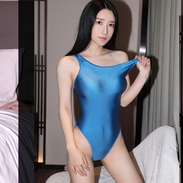 

women's swimwear 2021 costume japanese swimsuit sukumizu style lingerie bodysuit for women erotic shiny fabric clubwear, White;black