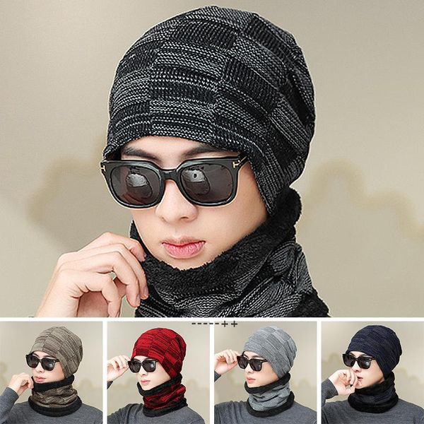 Newhedging hat plus espessamento quente tricô moda coreana slouchy mulheres soltas chapéus adicionar bib lenço set rrb11743