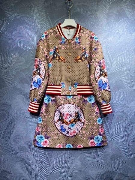 

2021 autumn new printed long sleeve jacket with skirt set, White