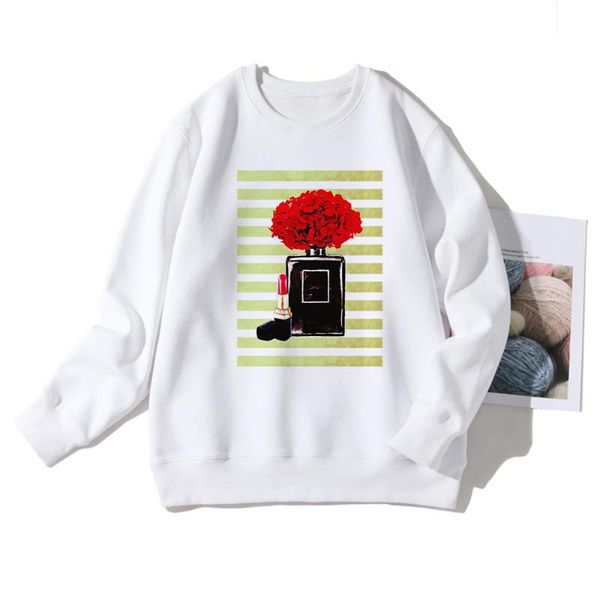 

women's hoodies & sweatshirts harajuku women europe and america flower perfume bottle aesthetic sweatshirt vogue versatile crewneck clo, Black