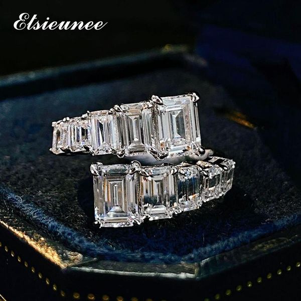 

classic 100% 925 sterling silver emerald cut high carbon stone open finger rings for women bridal wedding fine jewelry cluster, Golden;silver