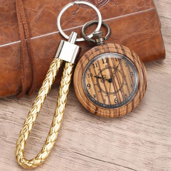 

pocket watches vintage wooden watch leather rope gifts quartz movement digital display case, Slivery;golden