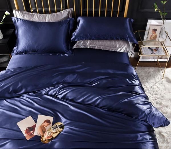 

bedding sets royal blue satin set king  size solid bedspread mattress cover silky soft duvet sheet flat/fitted pillowcases