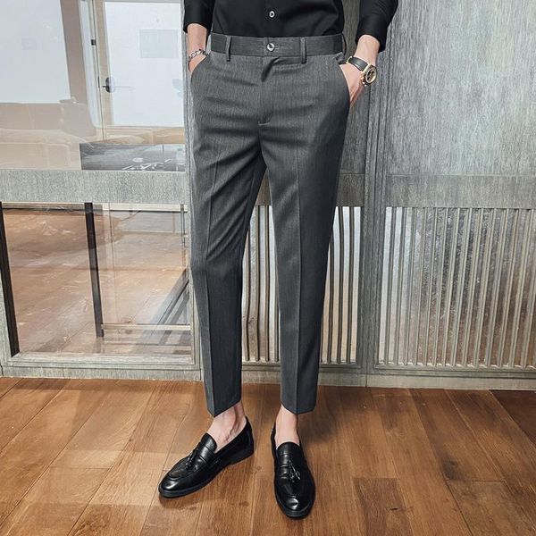 

solid color suit pants for men vintage slim fit ankle length pant business casual mens clothing 2021 spring social formal men's suits &, White;black