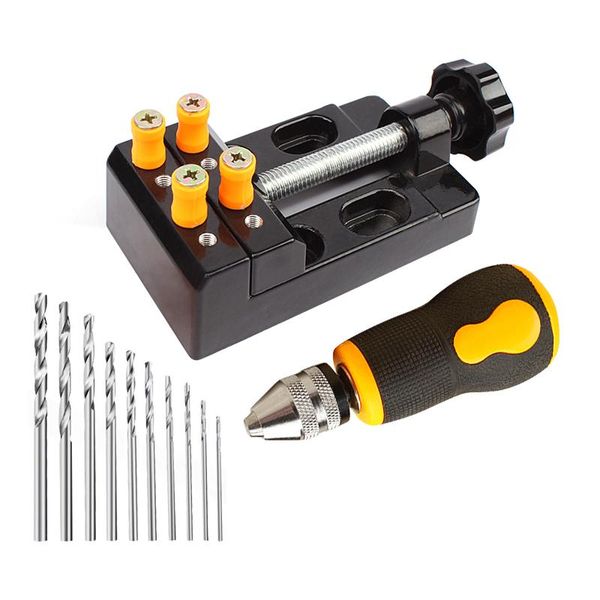 

professional hand tool sets 12pcs pin vise drill kit mini aluminium press bench vice for wood jewelry carving diy drilling