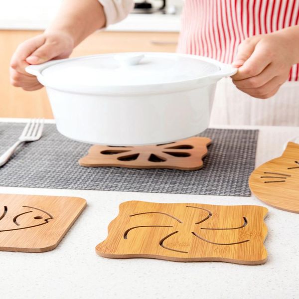 

mats & pads wooden cartoon heat insulation mat table non-slip pot creative cute tea bowl household items