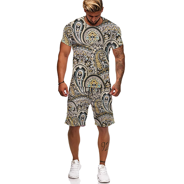 

men's tracksuits summer fashion short sleeve two-piece suit loose comfortable beach set men t-shirt+shorts, Gray