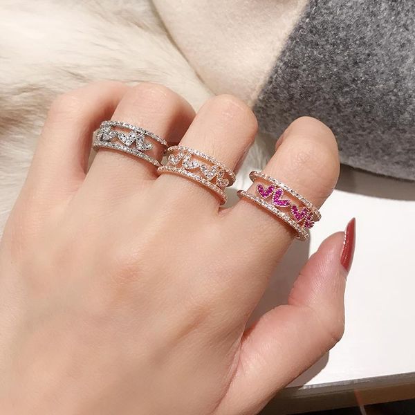 

cluster rings japan and south korea fashion sweet porous love heart-shaped ring female cool all-match fashionmonger wei xiang open adjustabl, Golden;silver