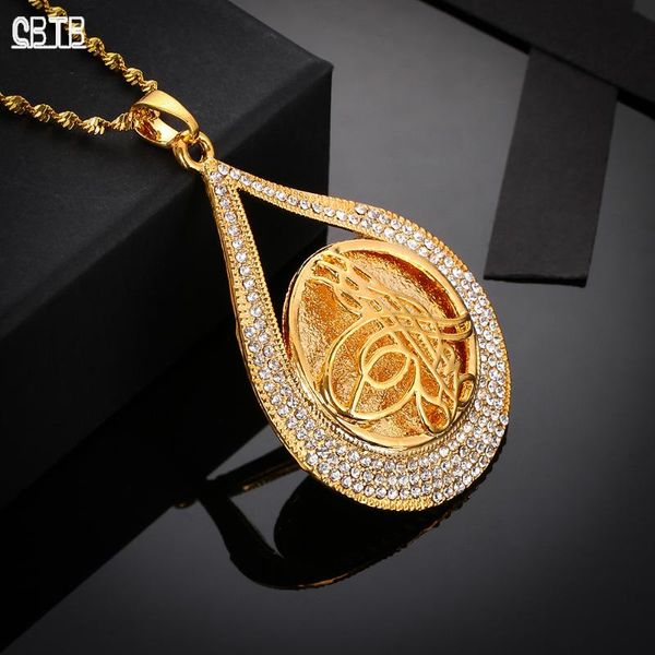 

muslim men and women fashion luxury golden necklace jewelry gifts inlaid rhinestones gold-plated non-fading wholesale pendant necklaces, Silver
