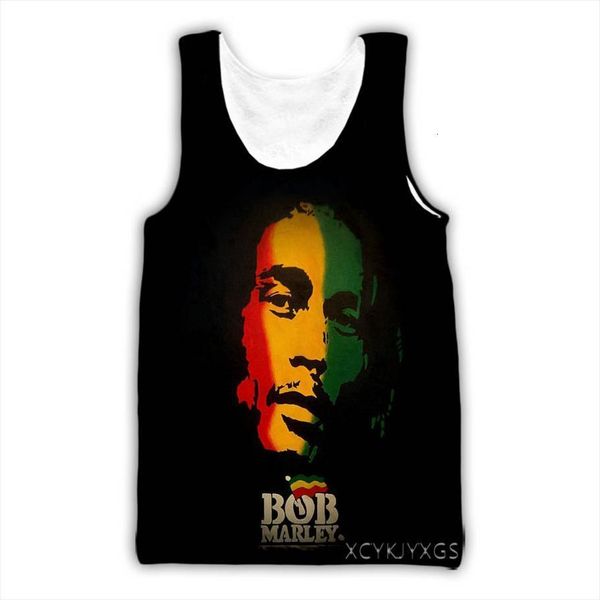 

men women 3d printed bob marley casual vest fashion streetwear loose sporting tank d02, White;black