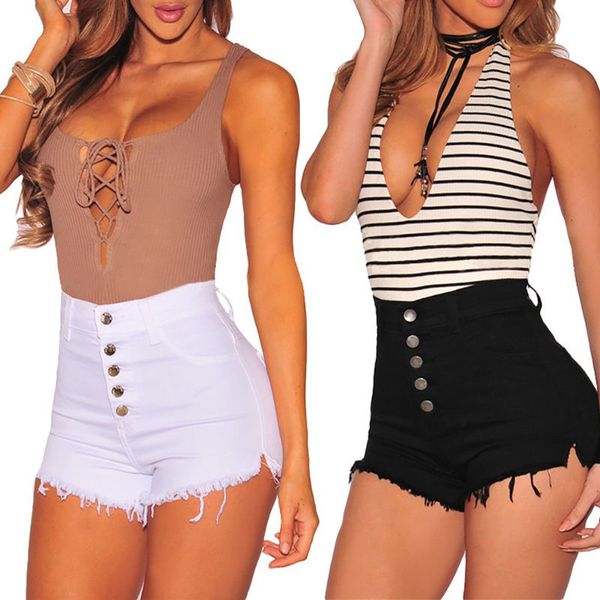 

summer women casual high waisted short mini button short pants black white shorts