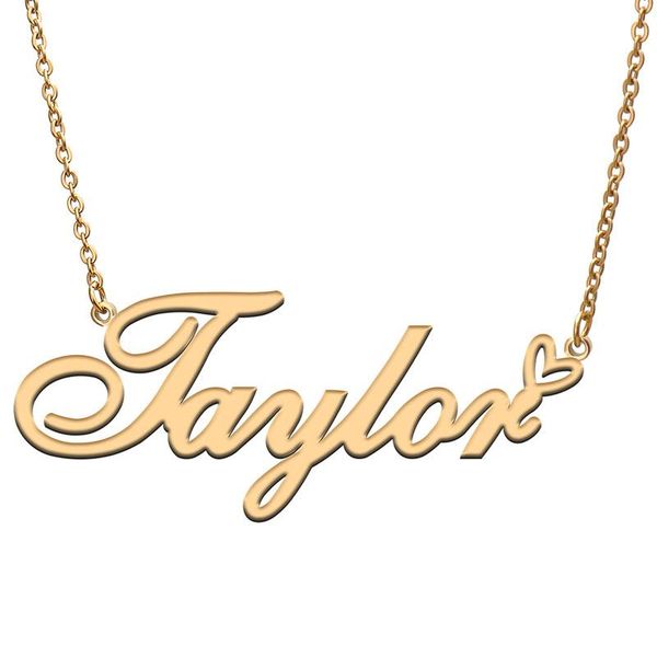 

pendant necklaces taylor love heart name necklace personalized gold plated stainless steel collar for women girls friends birthday wedding g, Silver