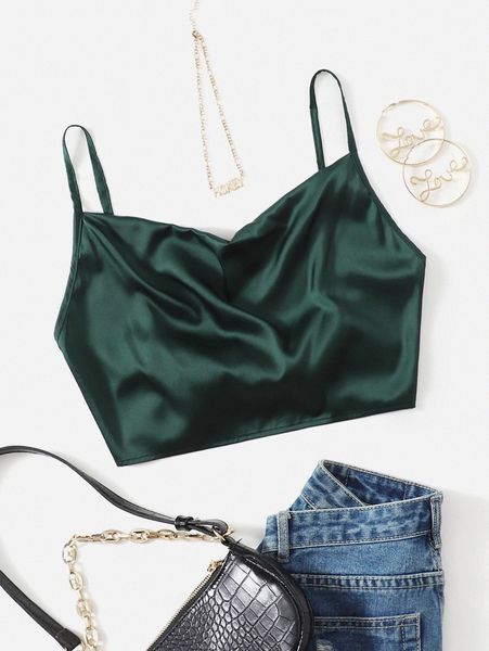

tie back crop cami satin u2xv#, White