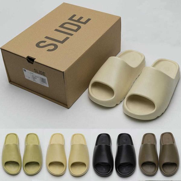 

[with box] 2021 comfortable kanye slides west slippers desert sand summer brown flat men women beach resin slide sandal mens womens slipper, Black