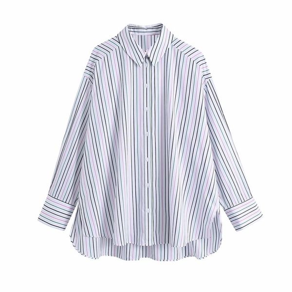 

puwd oversize women lapel single breasted blouse spring-autumn fashion ladies casual loose female shirt striped 210522, White