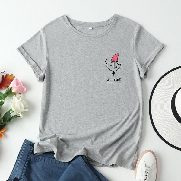 

women's t-shirt female funny fish woman tee shirts harajuku cotton tshirt summer short sleeve top, White