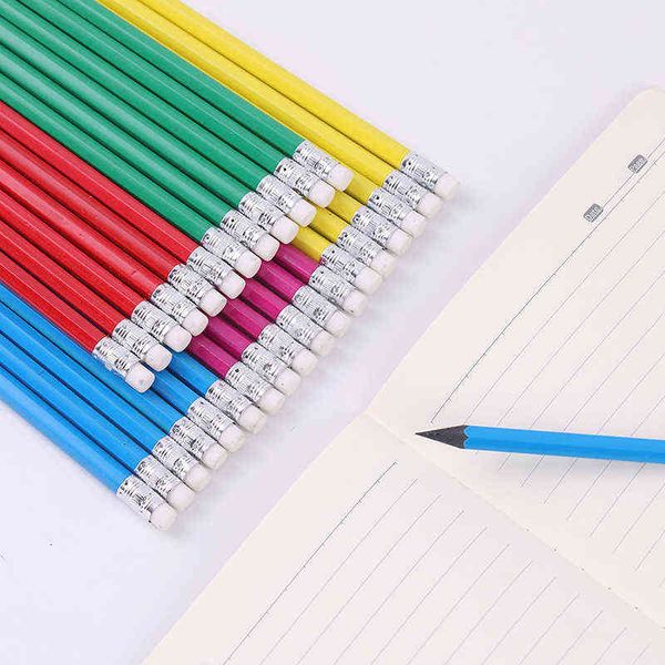 

color paint round angle rod student stationery hb with rubber head pencil