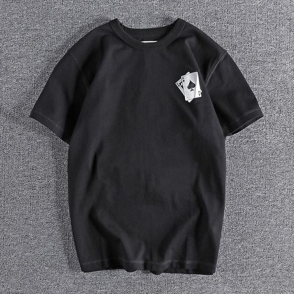

men's t-shirts poker print short sleeve t-shirt heavy weight ground wool thick solid cotton round neck fashionable summer shirt 238, White;black