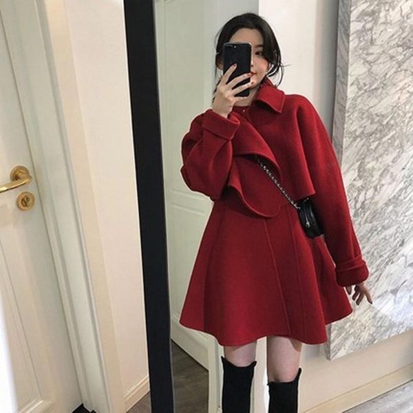 

women's wool & blends [ewq] winter coat women 2021 autumn longsleeve woolen black loose ladies casual wear clothing