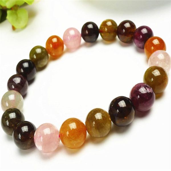

beaded, strands 10mm genuine natural colorful tourmaline gems crystal round beads bracelets for women femme, Black