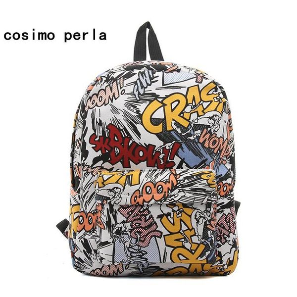 

backpack harajuku cartoon printing nylon backpacks for boy girls english alphabet graffiti pattern preppy style big school bag