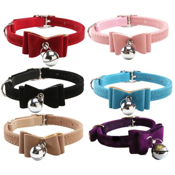 

lovely puppy pet dog bowknot lead adjustable leather pu cat kittencollars with bell necklace pup collars bow tie 1 & leashes