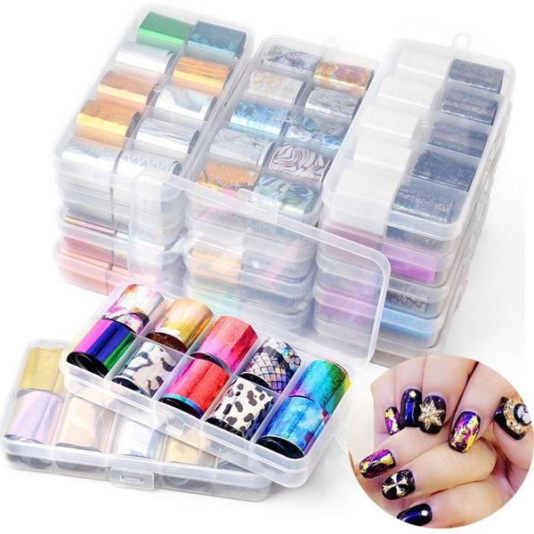 

nail art decorations 10pcs/set 2.5*120cm mixed design holographic transfer foil stickers starry ab color uv gel decals diy deco, Silver;gold