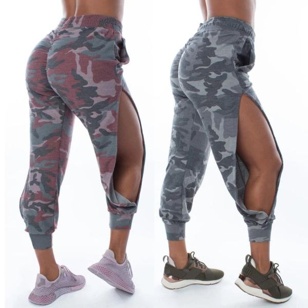

yoga outfit est ladies camouflage pocket pants high waist stretch split trousers all seasons women printed sport fitness pant