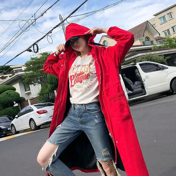 

women's trench coats thinyfull spring antumn long women sleeve hooded hip hop england style student clothes top, Tan;black