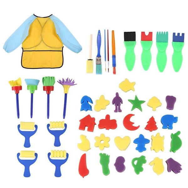 

kids early learning sponge painting brushes kit, 42 pieces drawing shapes paint craft for toddlers assorted patte gift sets