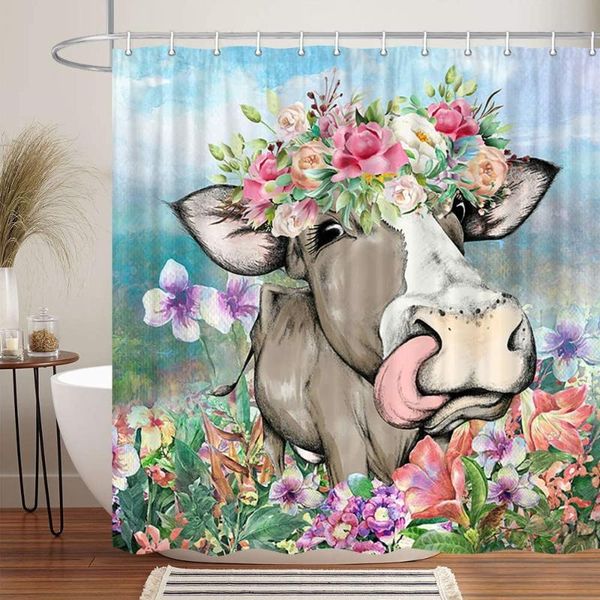 

shower curtains funny animal cow curtain in flower plant rustic field polyester fabric farm creative kids